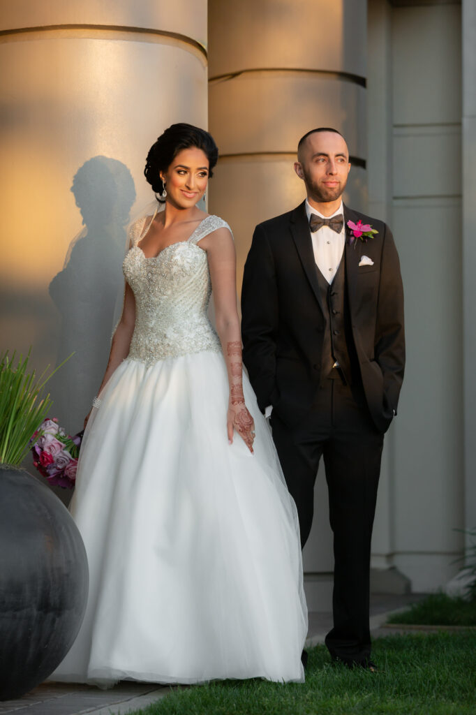 romantic golden hour wedding photo of bride and groom at Walnut Creek Marriott, professional wedding photography