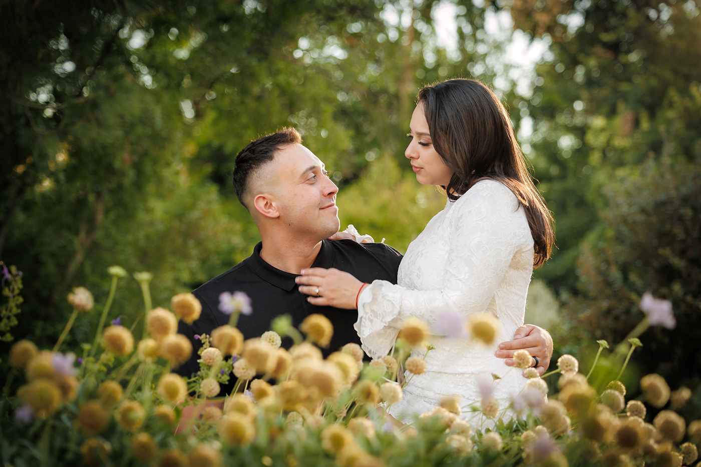 romantic golden hour engagement session at the UC Davis Arboretum in Davis, California