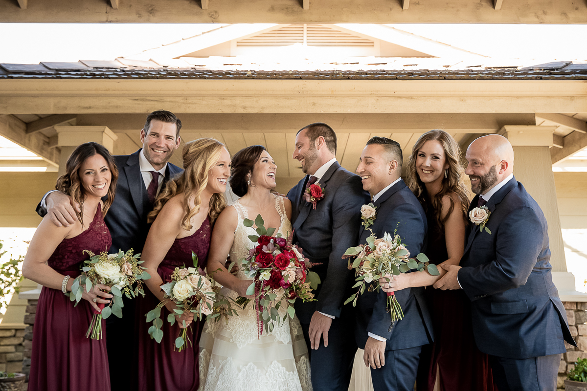 Bride, groom, and wedding party at Catta Verdera Country Club in Lincoln, California