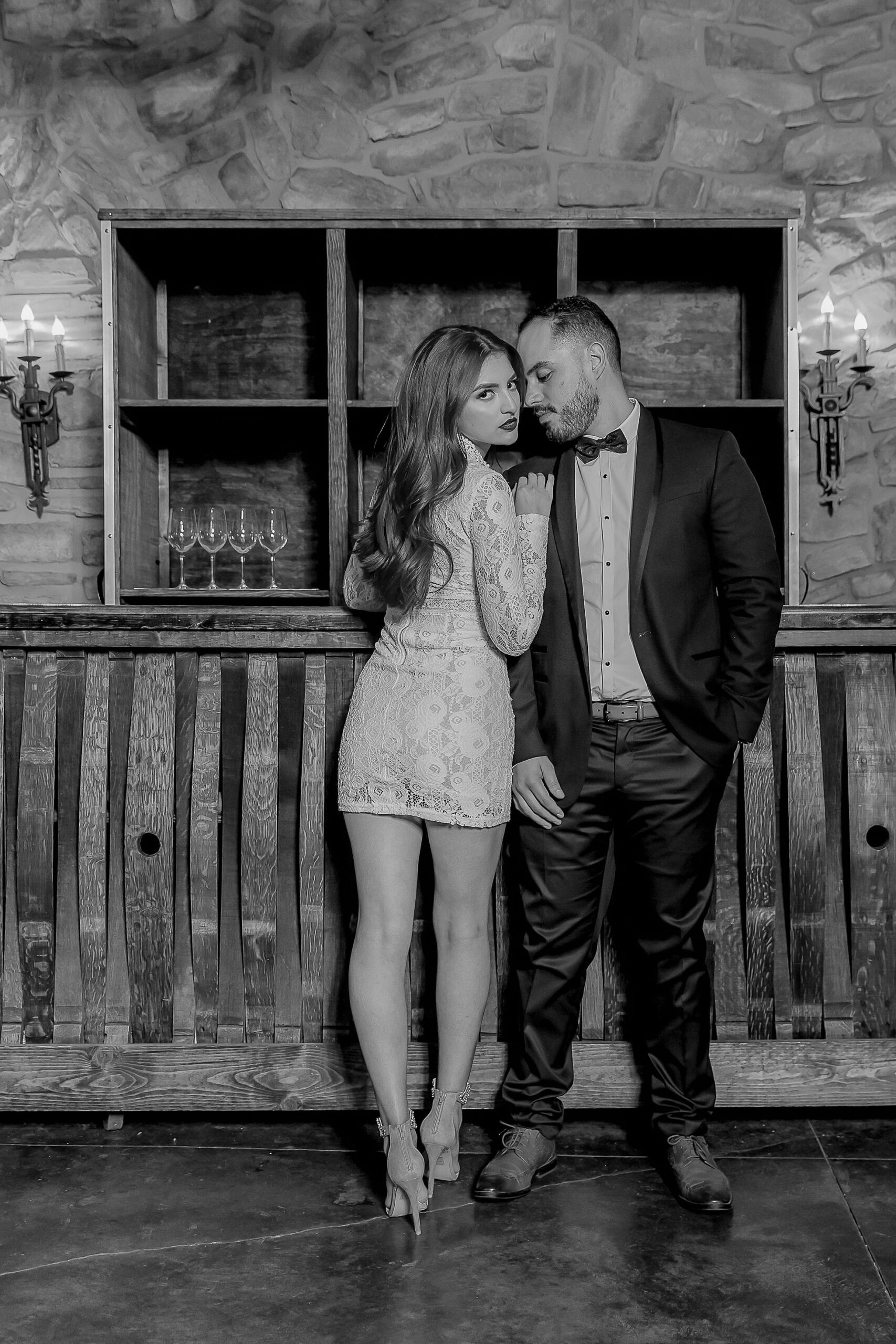 bride and groom sharing a romantic moment in a cave at Meritage Resort Napa Valley, California