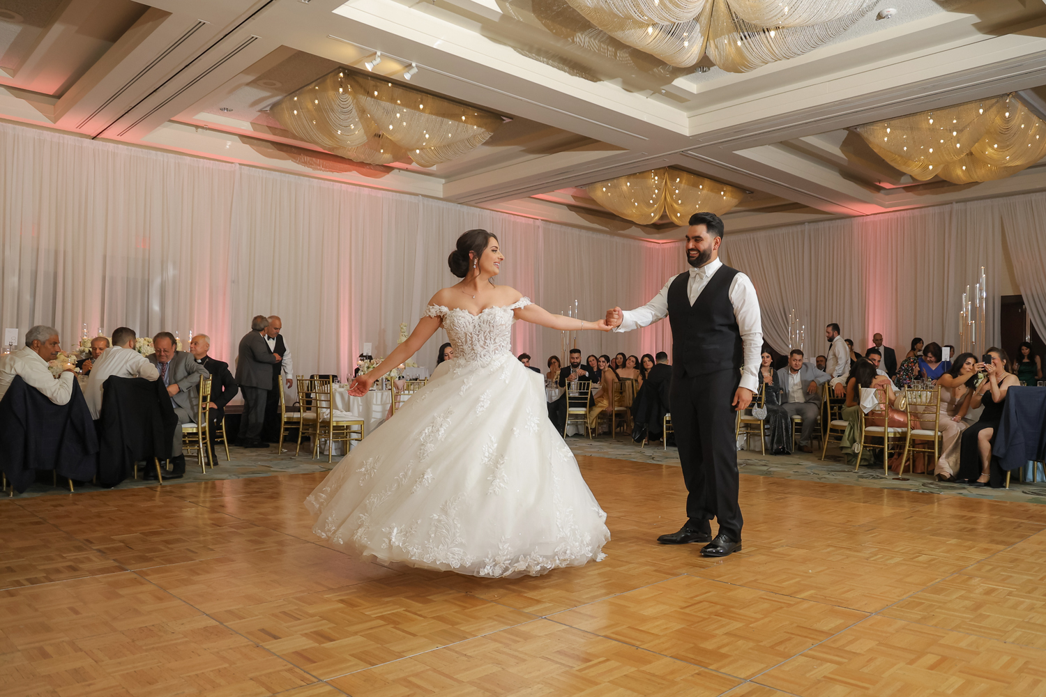 bride and groom sharing their first dance during the wedding reception at The Westin San Francisco Airport in Millbrae, California