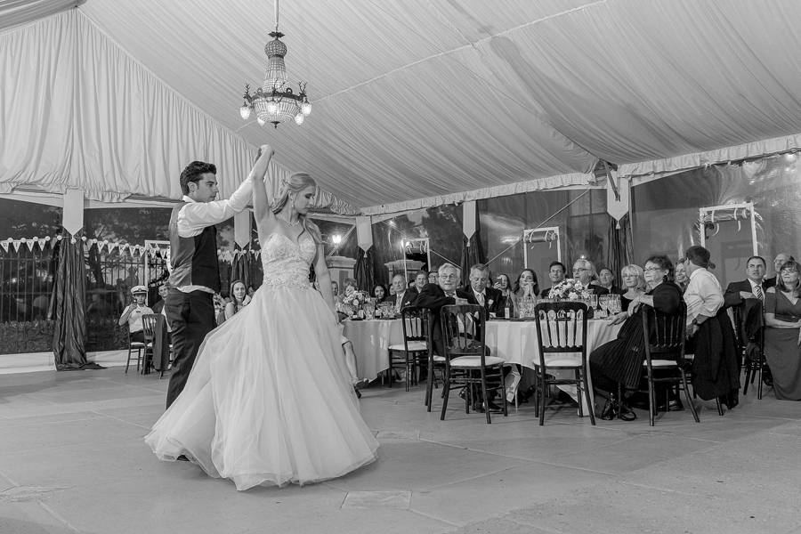 Bride and groom sharing their first dance at Jefferson Street Mansion wedding