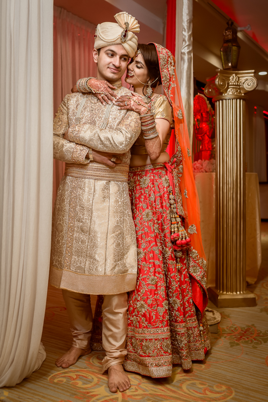 Beautiful Indian bride and groom celebrating at Hayes Mansion San Jose California wedding venue