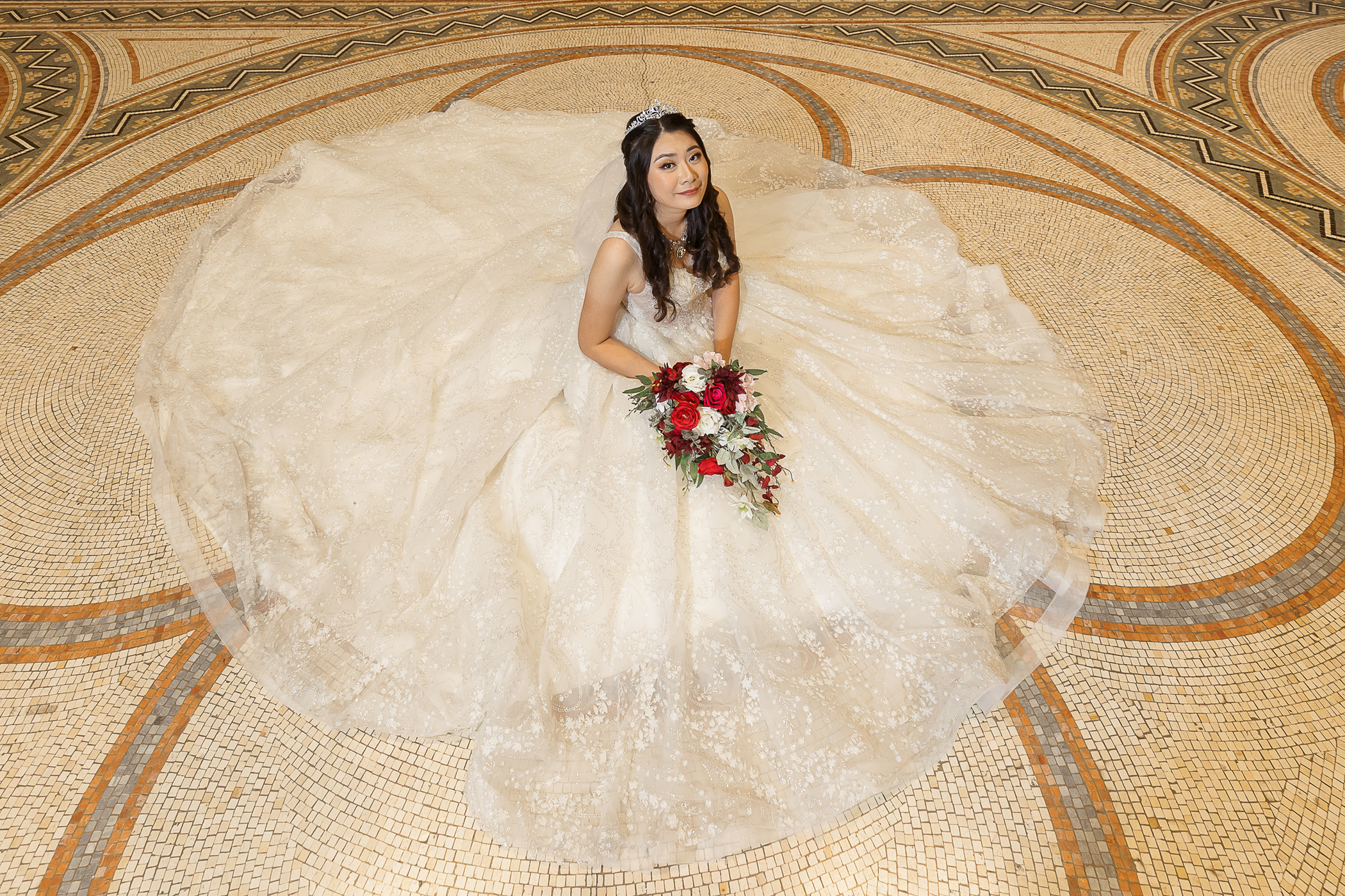 Timeless bride portrait inside Stanford Memorial Church