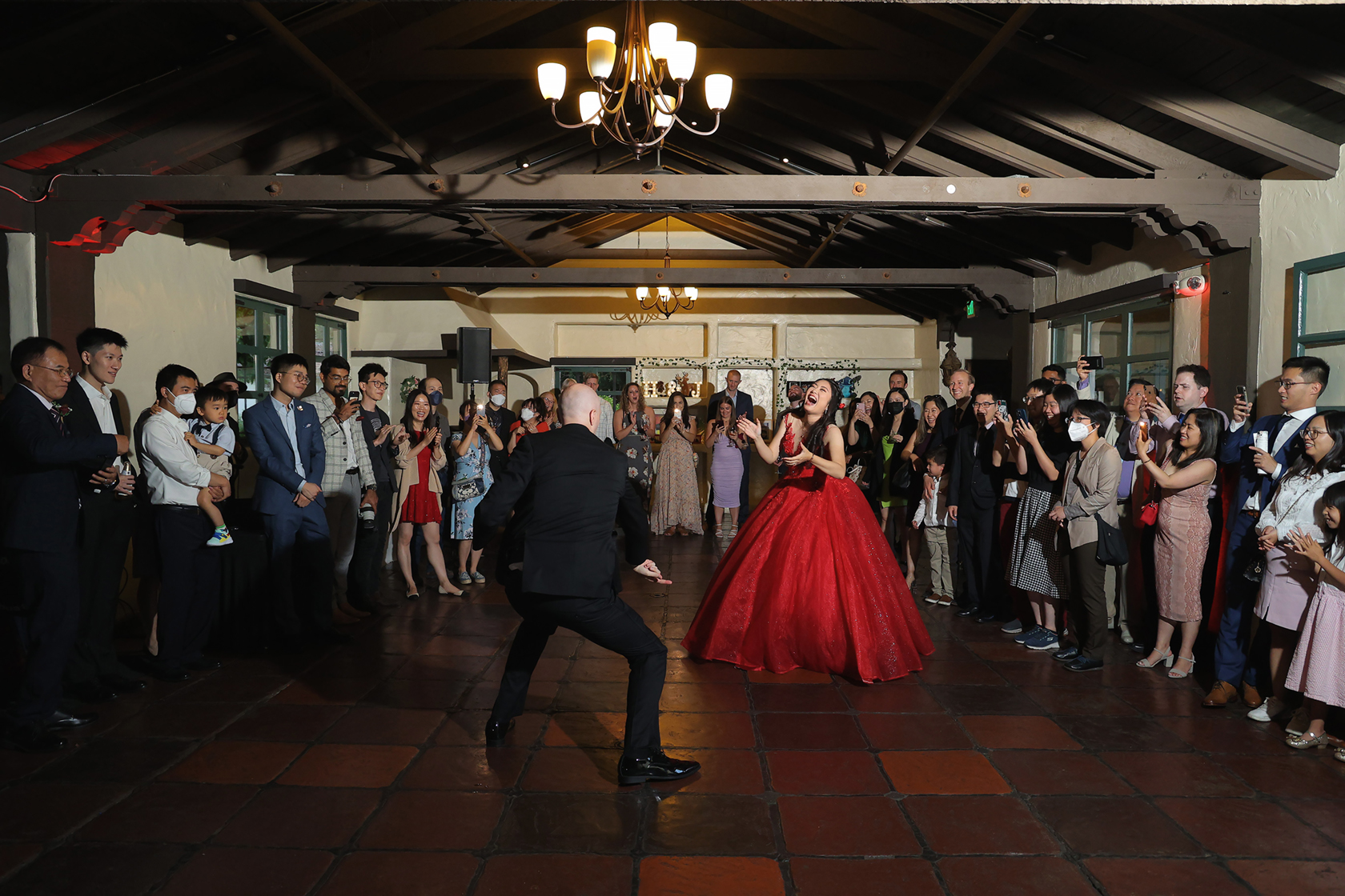 First Dance Celebration Celebratory first dance moment at Allied Arts Guild in Menlo Park