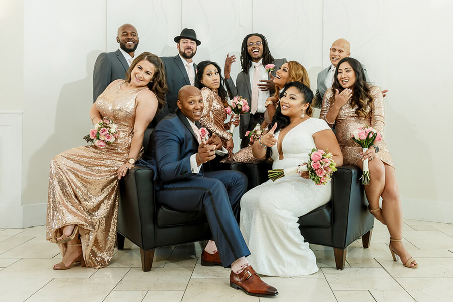 Playful bridal party portrait at Arden Hills Resort Club & Spa wedding venue in Sacramento