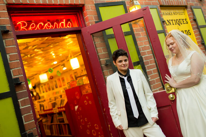 Romantic LGBTQ wedding portrait at Firehouse Restaurant in Old Sacramento