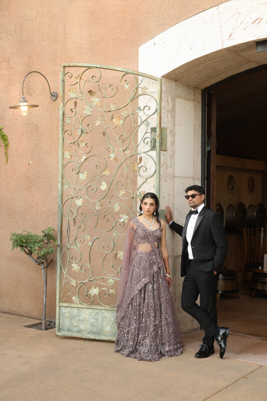 Stylish bride and groom portrait during the reception at Viansa Winery in Sonoma, Ca