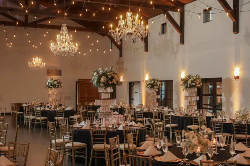 Beautiful wedding reception room with elegant decor at Viansa Winery in Sonoma, Ca